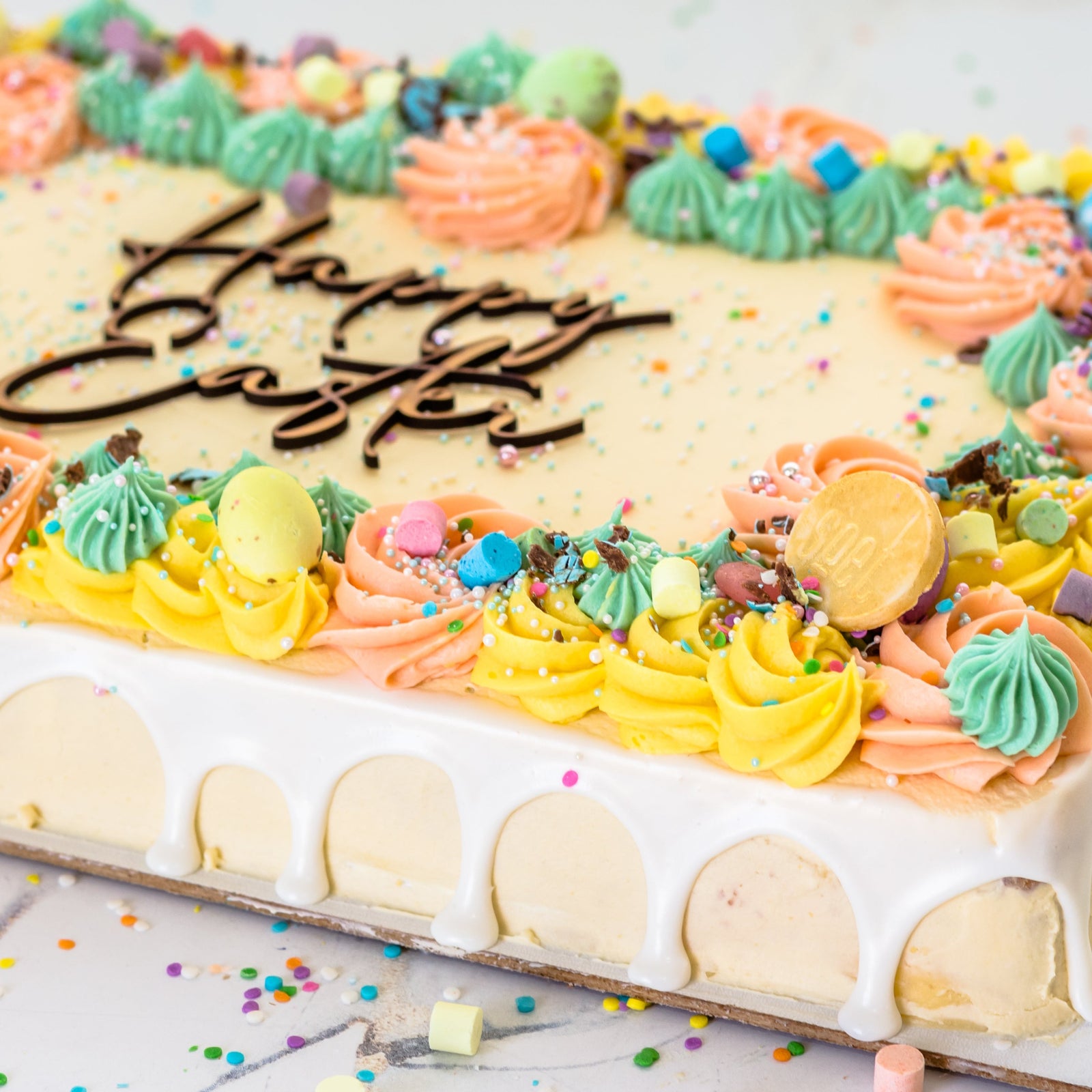 "SOET CELEBRATION" Speckled Egg Rainbow Sheet Cake