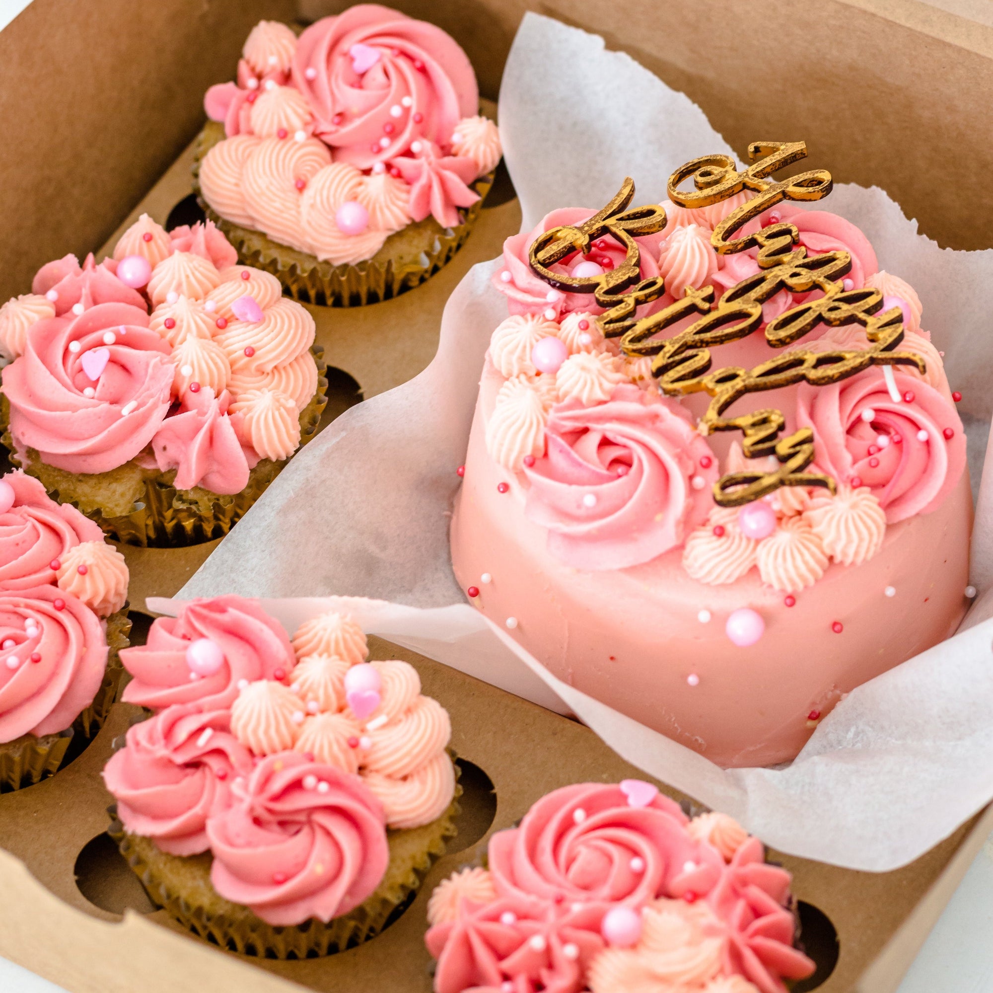 Pink Themed Bento and cupcake Combo