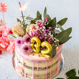 Full flower bouquet semi-naked drip cake