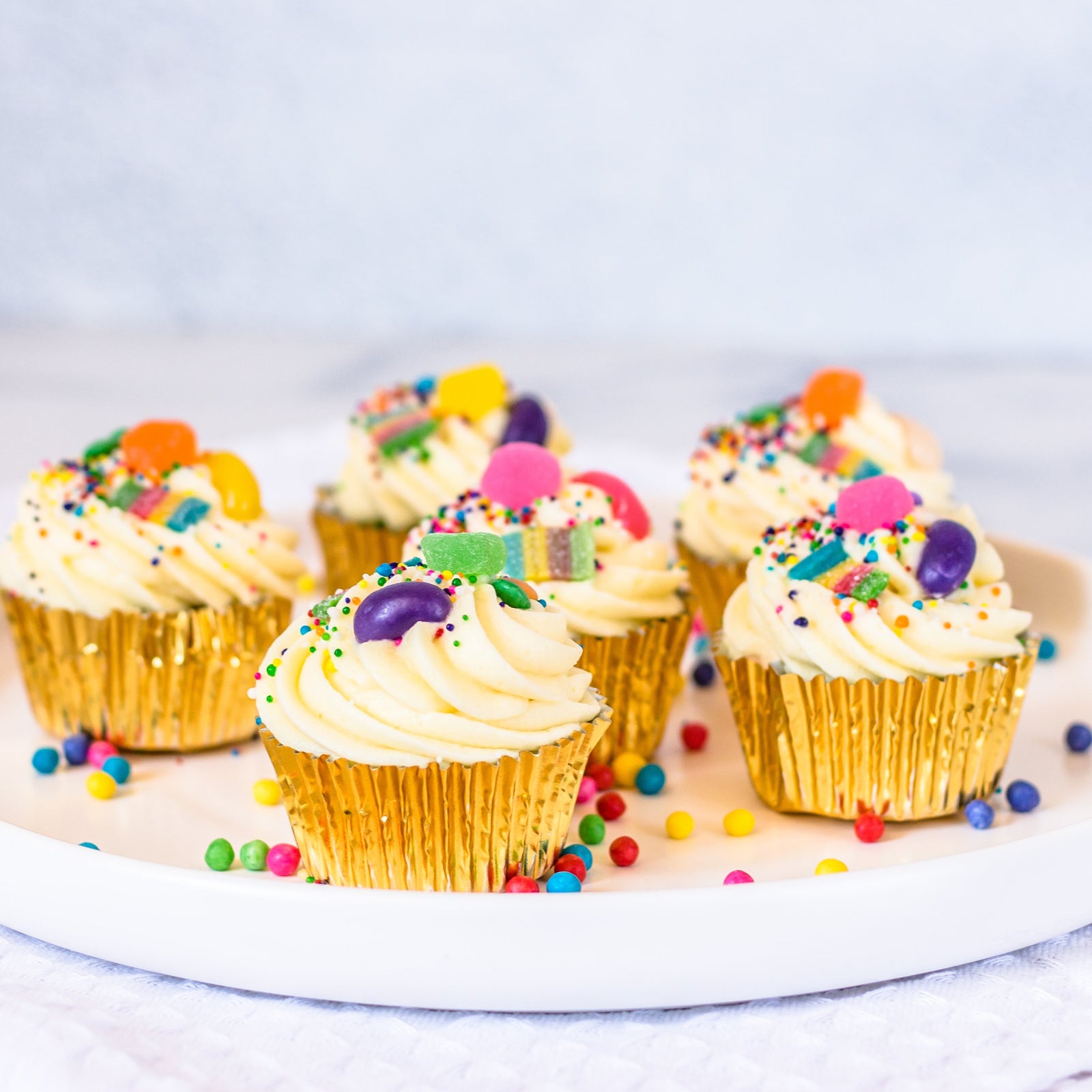 6 Small Buttermilk Rainbow cupcakes